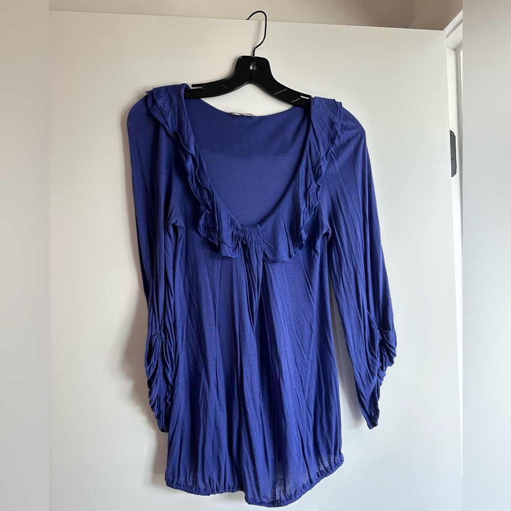 Purple scoop neck top with ruffles